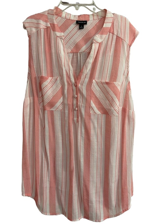 torrid Tops - Torrid- Coral and White Striped Sleeveless Blouse